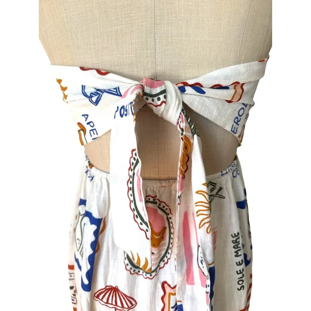 Paper Heart Strapless Linen Blend Maxi Sundress La Dolce Vita Print Size Medium